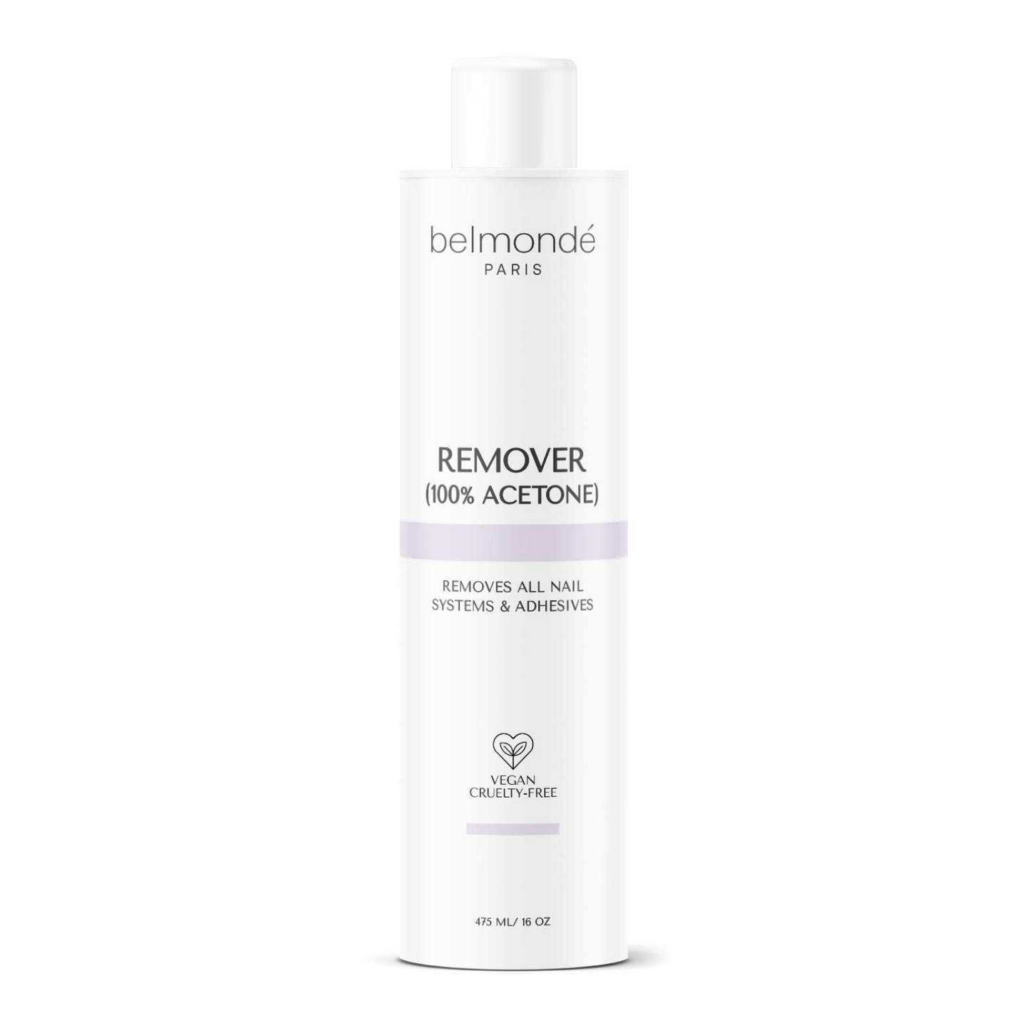Belmondé Paris – Acetone Remover – Flaska med Belmondé Paris acetonbaserad nagellacksborttagare, kraftfull och effektiv för att ta bort nagellack, gelé, akryl och nagelförstärkningar. Passar både hemmabruk och professionellt bruk, vegan och cruelty-free.