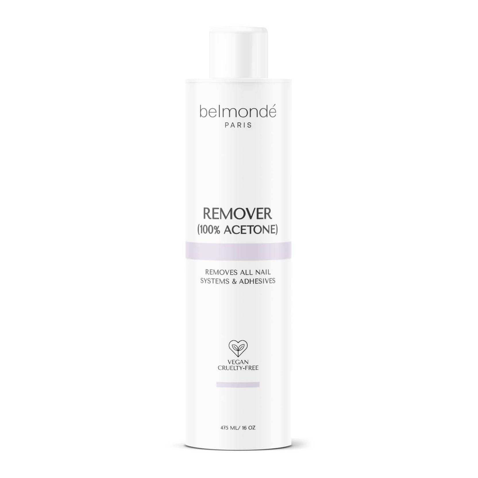 Belmondé Paris – Acetone Remover – Flaska med Belmondé Paris acetonbaserad nagellacksborttagare, kraftfull och effektiv för att ta bort nagellack, gelé, akryl och nagelförstärkningar. Passar både hemmabruk och professionellt bruk, vegan och cruelty-free.