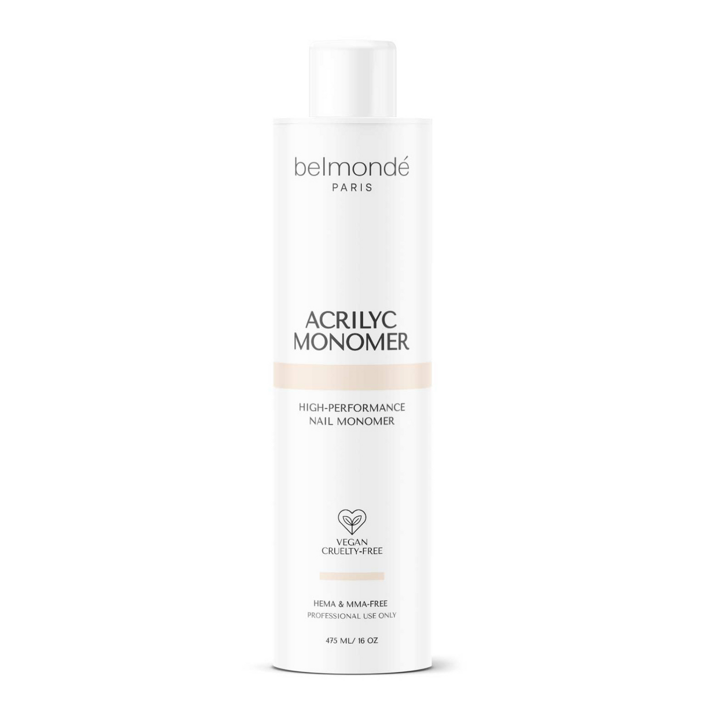 Belmondé Paris – Acrylic Monomer – Flaska med Belmondé Paris Acrylic Monomer, en högpresterande flytande akrylmonomer för professionell nagelförstärkning. Ger jämn och smidig applicering med överlägsen konsistens och kontroll. Vegan och cruelty-free, HEMA- och MMA-fri.