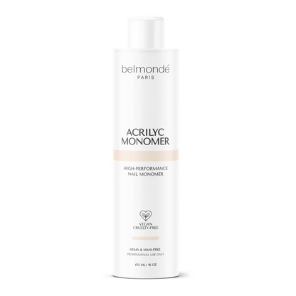 Belmondé Paris – Acrylic Monomer – Flaska med Belmondé Paris Acrylic Monomer, en högpresterande flytande akrylmonomer för professionell nagelförstärkning. Ger jämn och smidig applicering med överlägsen konsistens och kontroll. Vegan och cruelty-free, HEMA- och MMA-fri.