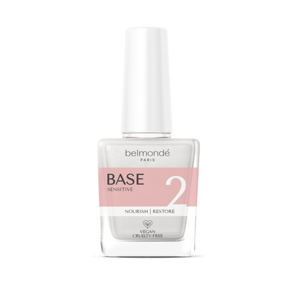 Belmondé Paris – Base 2 Sensitive – Flaska med Belmondé Paris Base 2 Sensitive, en specialformulerad basvätska för känsliga användare, inklusive de med allergier eller "dip flu". Ger samma hållbara och vackra resultat utan irritation. Vegan och cruelty-free.