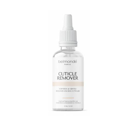Belmondé Paris – Cuticle Remover – Flaska med Belmondé Paris Cuticle Remover, speciellt framtagen för att effektivt och skonsamt lösa upp torra och överflödiga nagelband, för en professionell och välvårdad look. Vegan och cruelty-free.