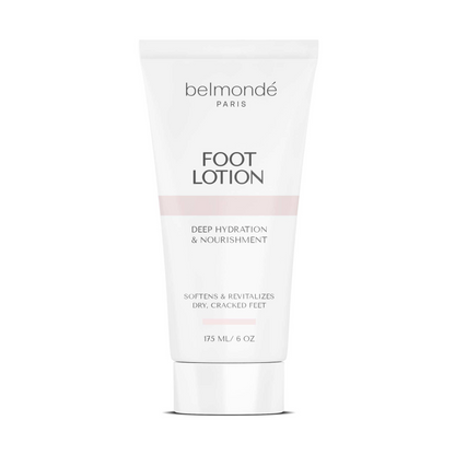 Belmondé Paris – Foot Lotion – Tub med Belmondé Paris Foot Lotion, en djup återfuktande och närande fotkräm som mjukgör, revitaliserar och lindrar torr och sprucken hud. Perfekt för daglig fotvård eller som del av pedikyr.