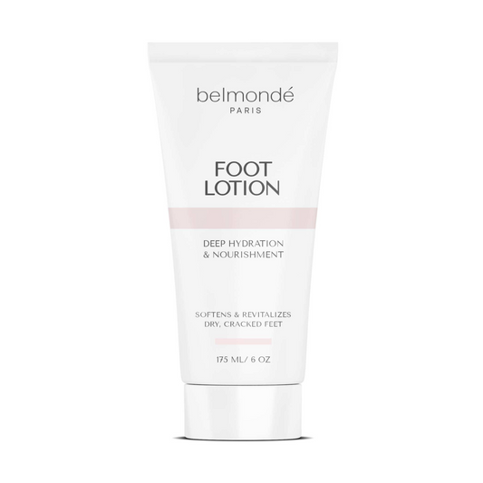 Belmondé Paris – Foot Lotion – Tub med Belmondé Paris Foot Lotion, en djup återfuktande och närande fotkräm som mjukgör, revitaliserar och lindrar torr och sprucken hud. Perfekt för daglig fotvård eller som del av pedikyr.