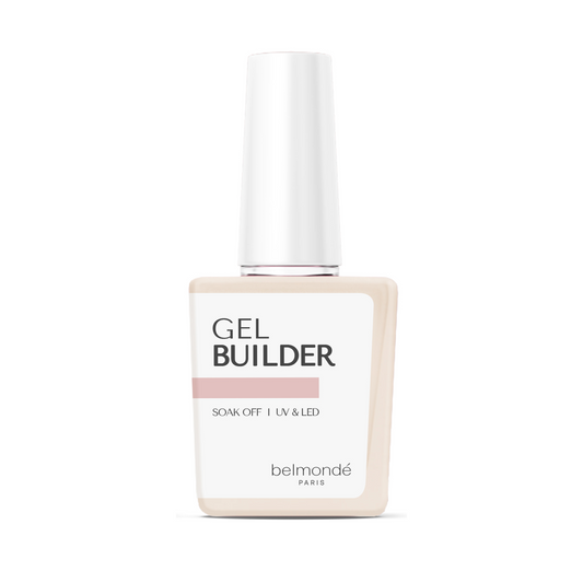 Belmondé Paris – Gel Builder – Flaska med Belmondé Paris Gel Builder, en stärkande gel för naglar som härdas under UV- eller LED-ljus, perfekt för tunna naglar eller snabb påfyllning. Soak off, vegan och cruelty-free.