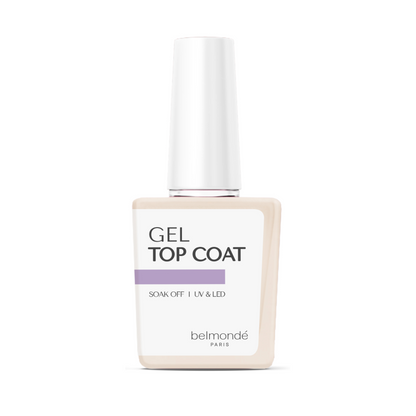 Belmondé Paris – Gel Top Coat – Flaska med Belmondé Paris Gel Top Coat, ett topplack som ger en blank, hållbar finish till gellack utan klibbig yta efter härdning. Soak off, UV & LED, vegan och cruelty-free.