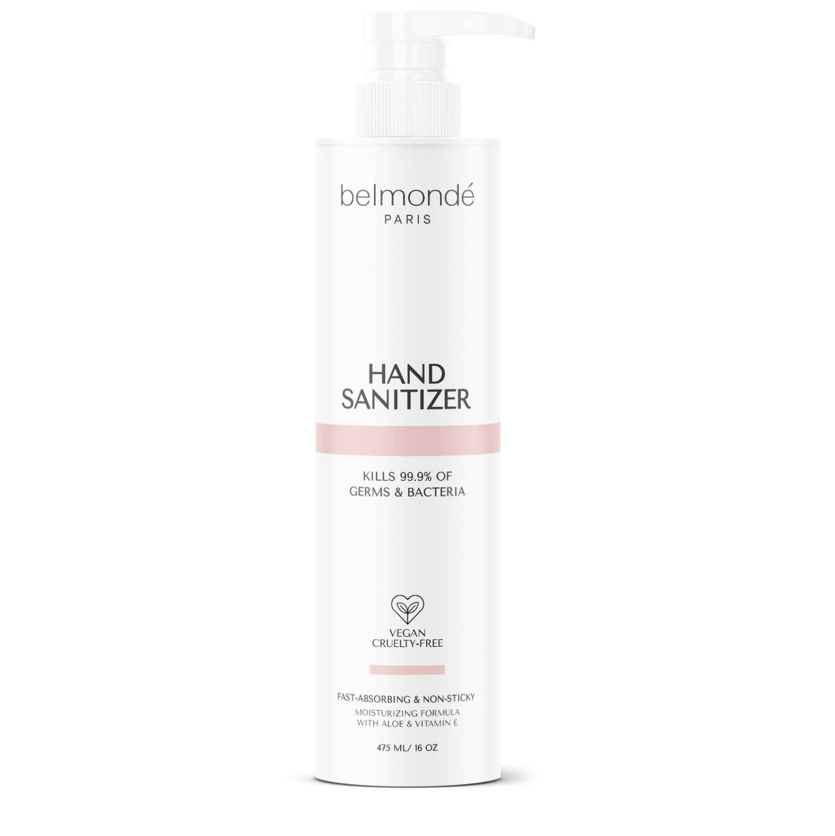 Belmondé Paris – Hand Sanitizer – Flaska med Belmondé Paris handdesinfektion, som effektivt eliminerar 99,9 % av bakterier och är berikad med återfuktande ingredienser för mjuka händer utan kladd. Vegan och cruelty-free, perfekt för användning under dagen och på språng.