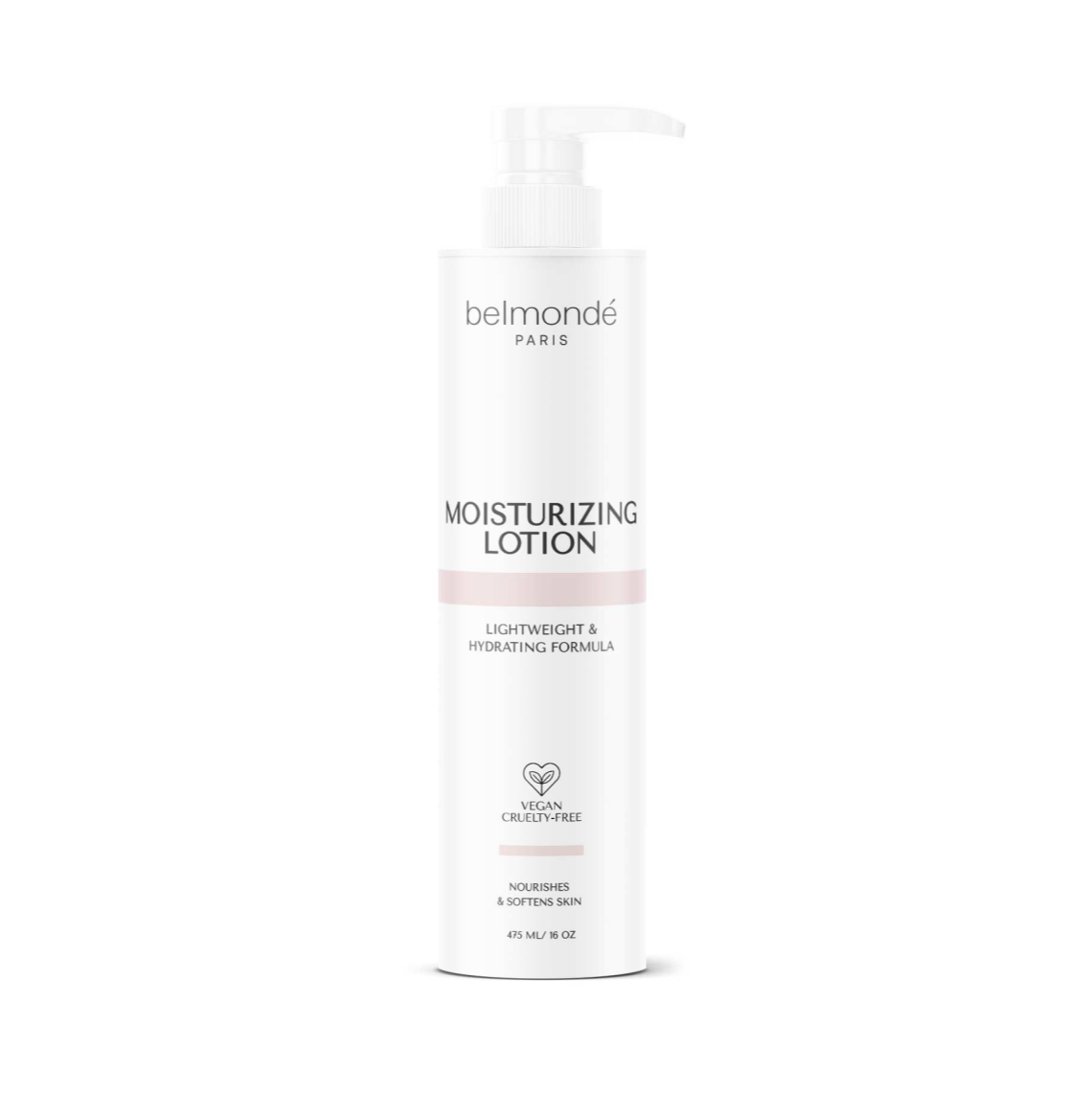 Belmondé Paris – Moisturizing Lotion – A bottle of Belmondé Paris moisturizing lotion with a lightweight and hydrating formula, designed to nourish and soften the skin. Vegan and cruelty-free, suitable for all skin types, providing intense hydration without being sticky.