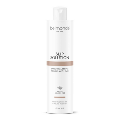 Belmondé Paris – Slip Solution – A bottle of Belmondé Paris Slip Solution, designed to smooth and shape polygel with ease, preventing stickiness and ensuring precision. Vegan and cruelty-free, essential for your polygel system.