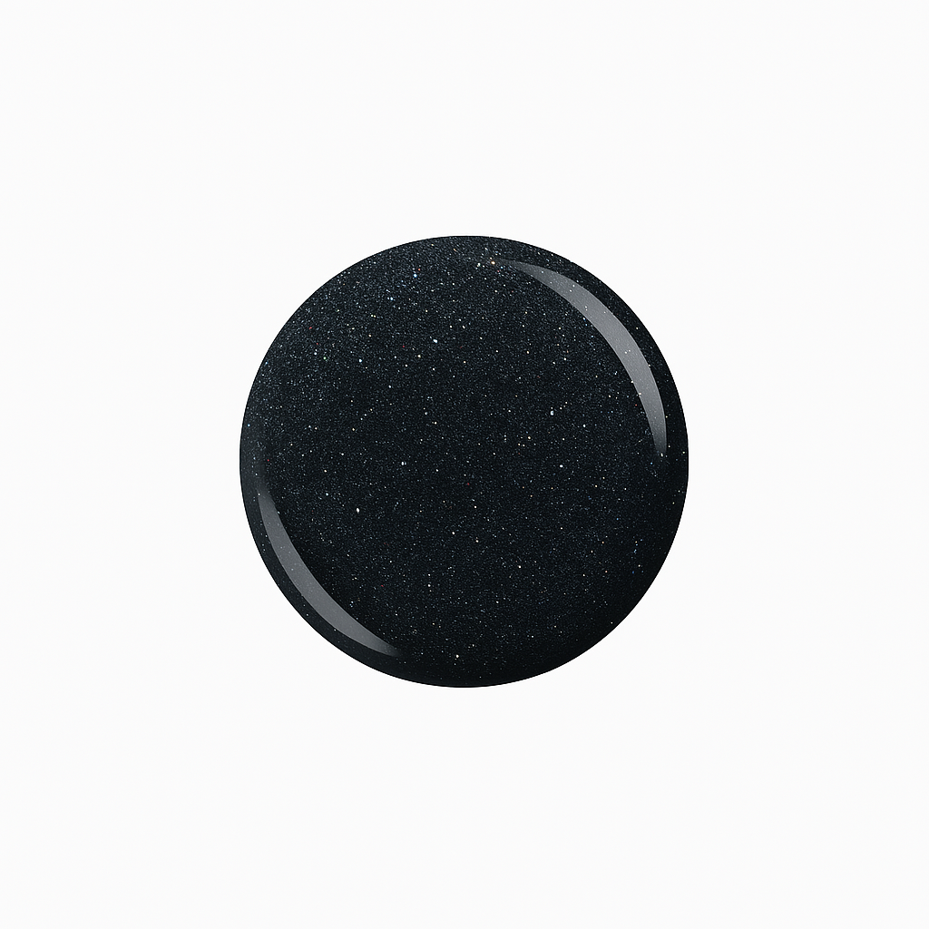Black Galaxy – Svart gellack med skimmer / gel polish – Högpigmenterat UV/LED-färg för salonger – Färgdroppe