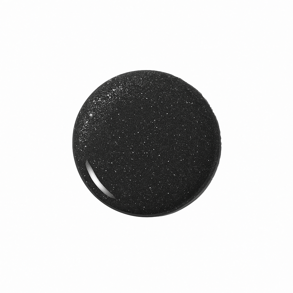 Black Glitter – Svart med glitter / glittrigt gellack / gel polish – Högpigmenterat UV/LED-färg för salonger – Färgdroppe