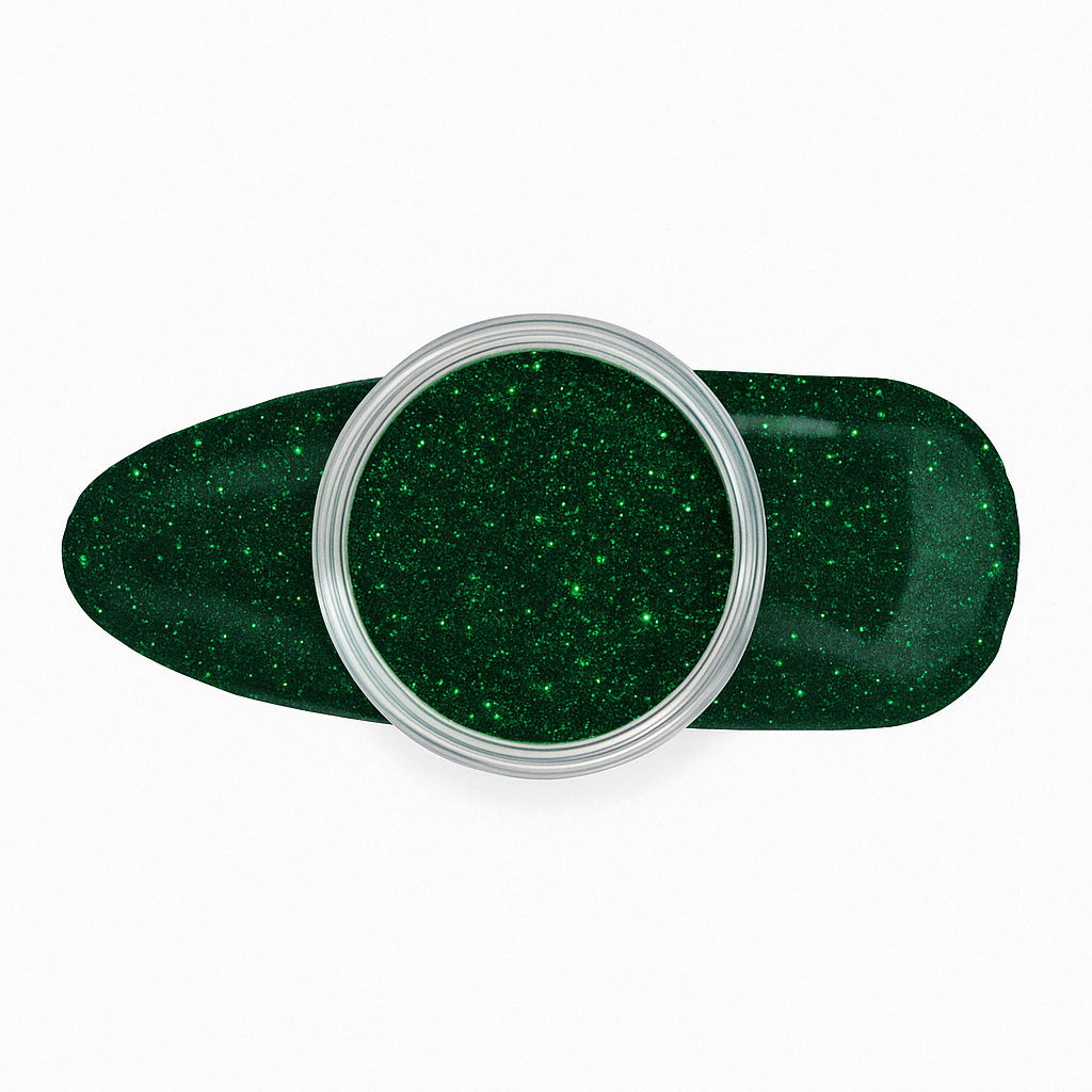 Smaragdgrön – Djup smaragdgrön nyans med intensivt glitter / dipping-pulver-powder-akryl-pulver – Högpigmenterat material för salonger – Nagelfärgvisning (nail swatch)