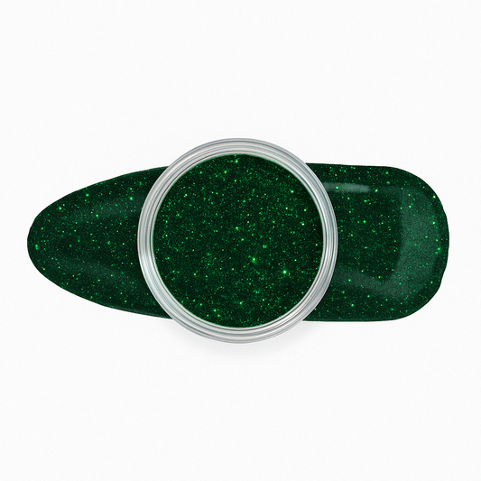 Smaragdgrön – Djup smaragdgrön nyans med intensivt glitter / dipping-pulver-powder-akryl-pulver – Högpigmenterat material för salonger – Nagelfärgvisning (nail swatch)