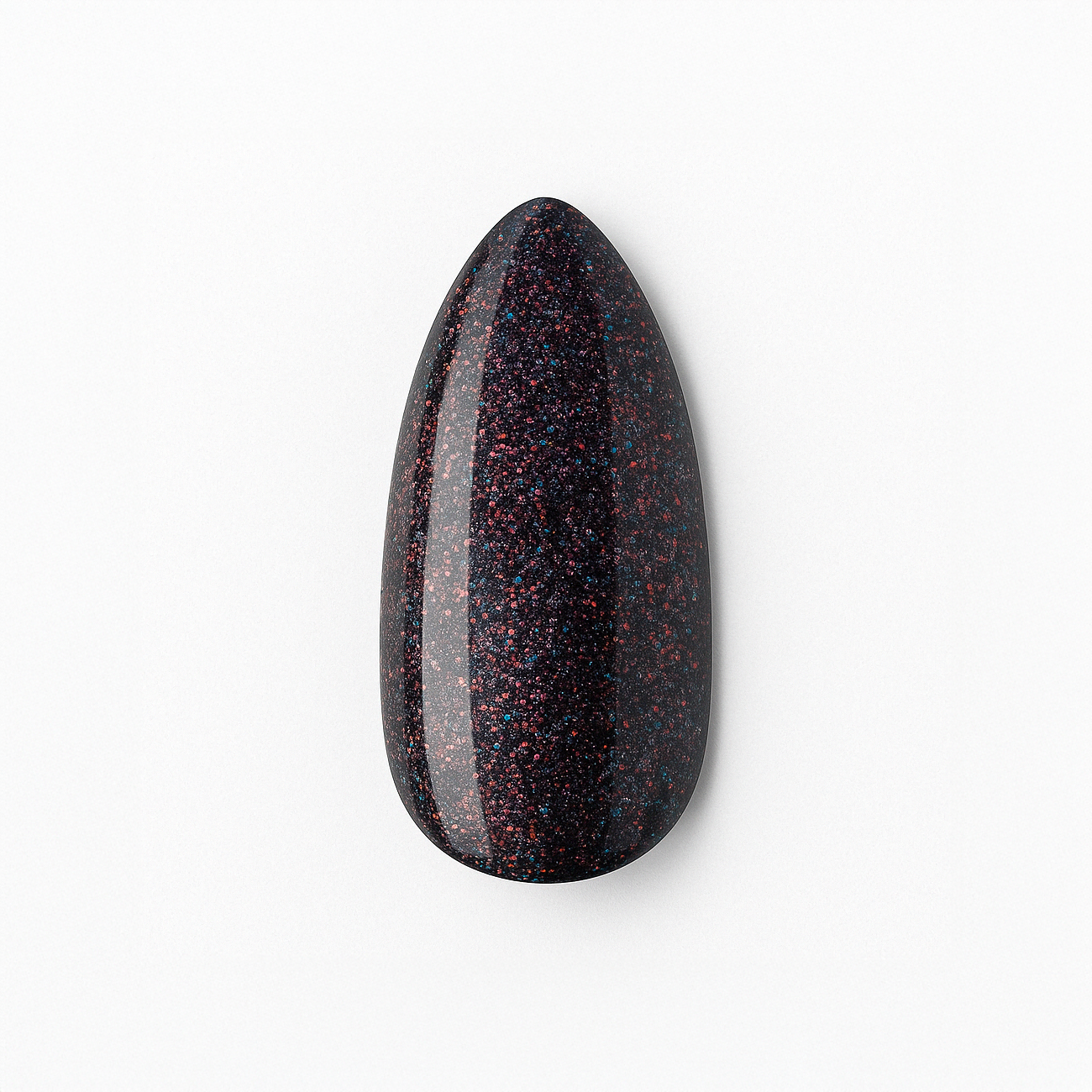 Svart – Djup svart bas med skimrande rött och blått glitter / polygel – Högpigmenterat UV/LED-material för salonger – Nagelfärgvisning (nail swatch)