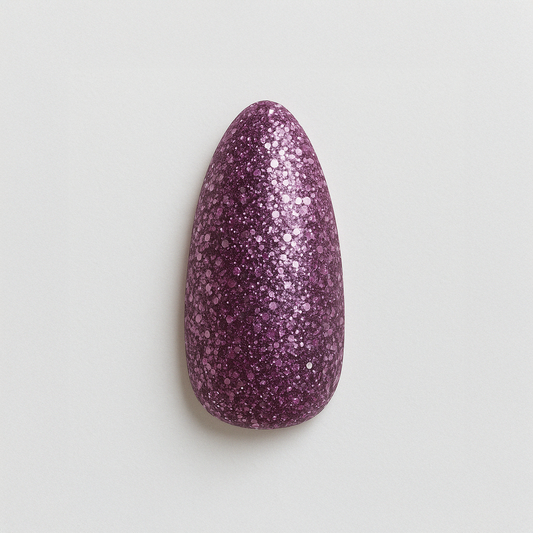 Djupt lila – Lila glitter med skimrande hexagonflakes / polygel – Högpigmenterat UV/LED-material för salonger – Nagelfärgvisning (nail swatch)