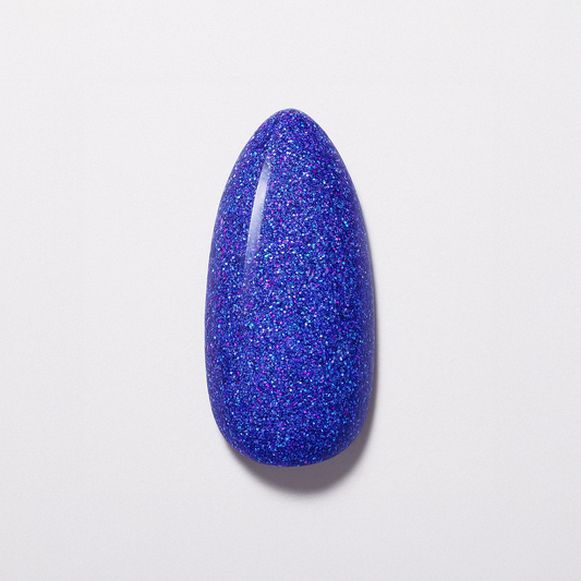 Blå-lila – Elektrisk blå-lila nyans med intensivt holografiskt glitter / polygel – Högpigmenterat UV/LED-material för salonger – Nagelfärgvisning (nail swatch)
