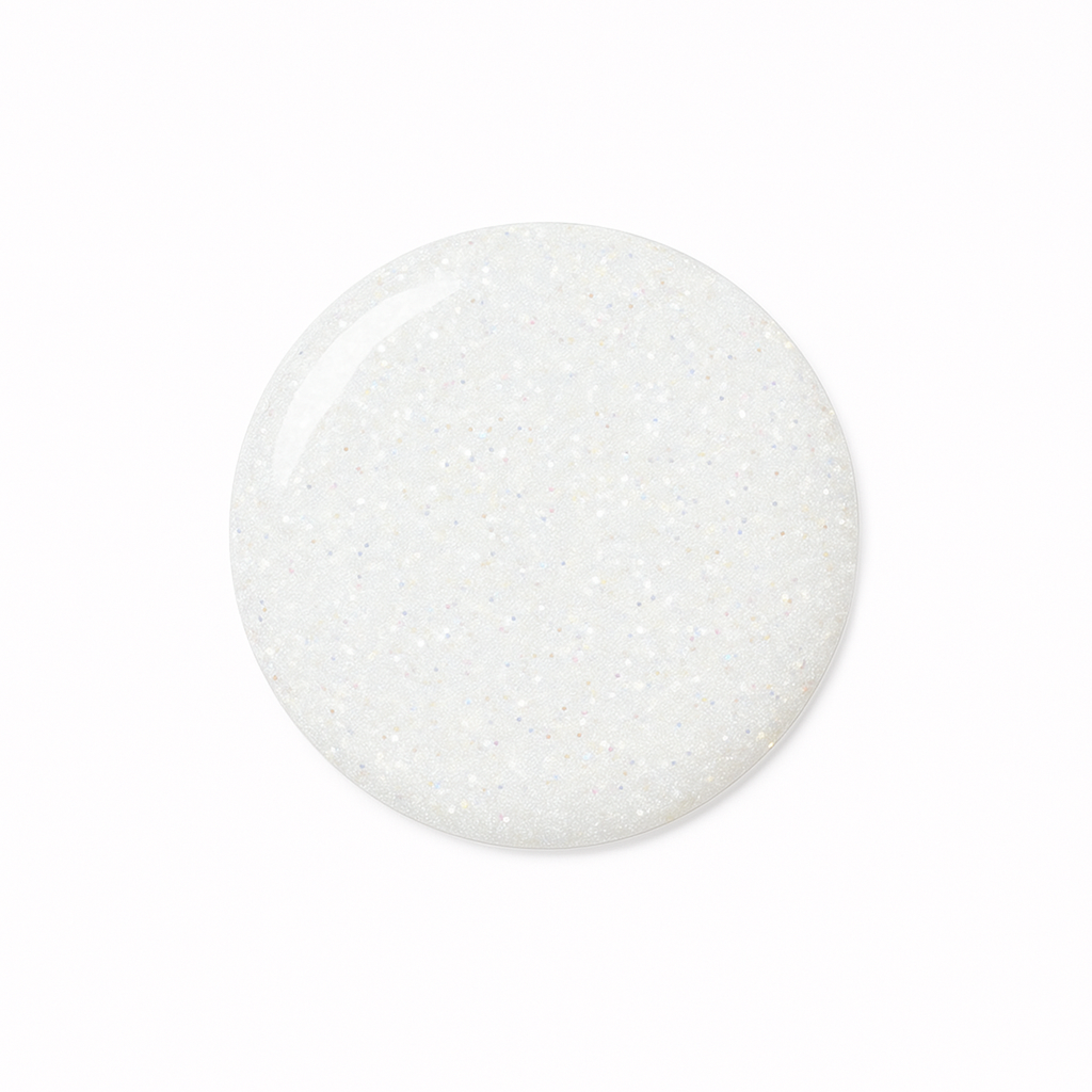 Frosty White – Glittrig vit / skimrande vitt gellack / gel polish – Högpigmenterat UV/LED-färg för salonger – Färgdroppe