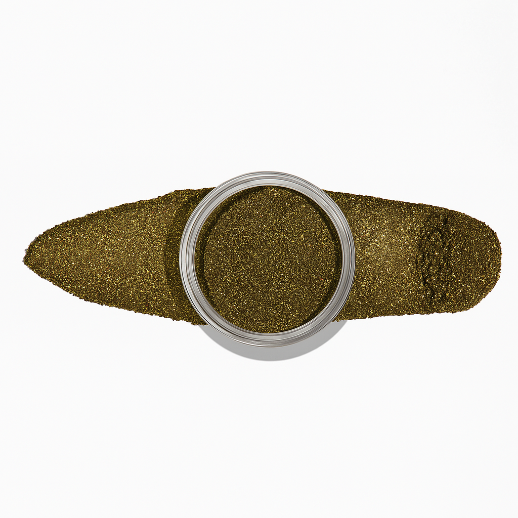 Ljusguld – Gaze – En polarisande blandning av ljusguldigt glitter blandat med en mörk underton / dipping-pulver-powder-akryl-pulver – Högpigmenterat material för salonger – Nagelfärgvisning (nail swatch)