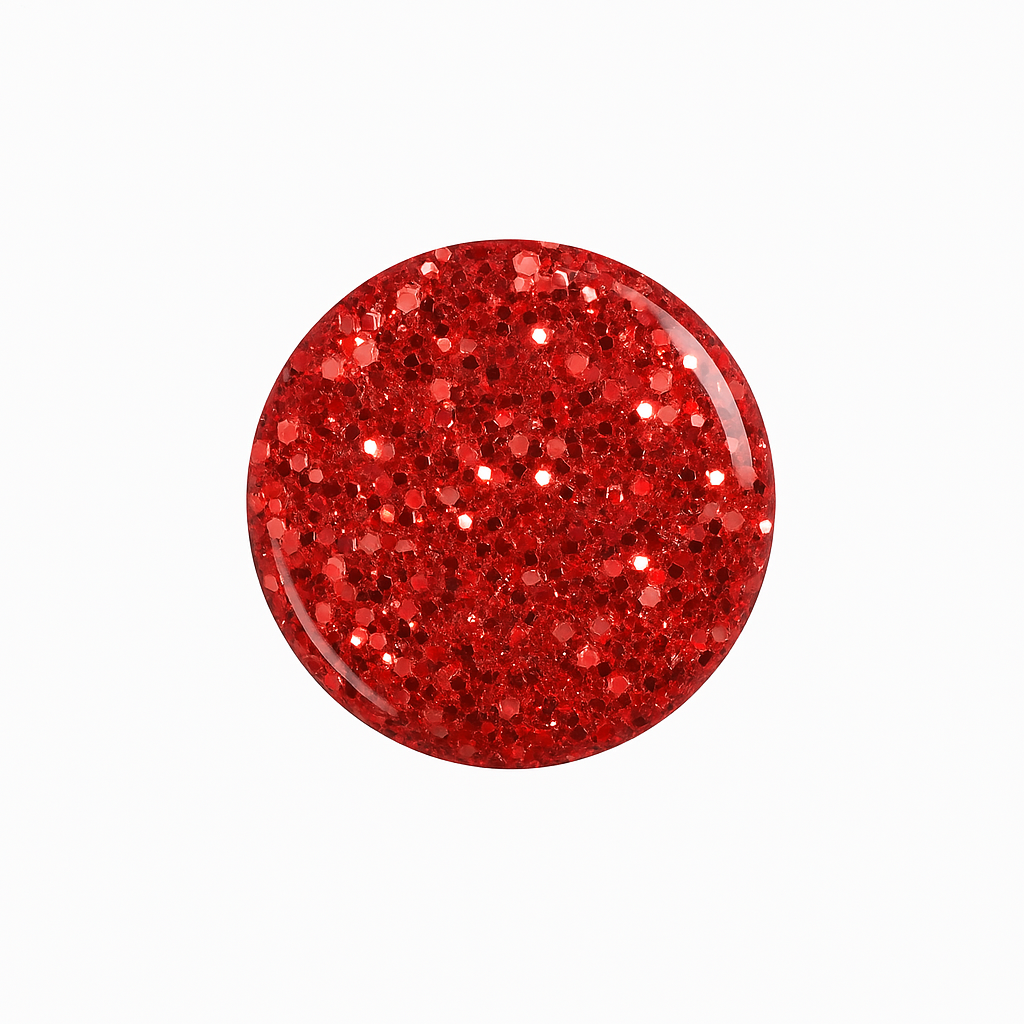 Glitter Red – Röd med glitter / glittrigt gellack / gel polish – Högpigmenterat UV/LED-färg för salonger – Färgdroppe