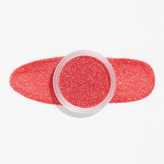 Korallröd – Glittrande korallrött puder med gyllene skimmer / dipping-pulver-powder-akryl-pulver – Högpigmenterat material för salonger – Nagelfärgvisning (nail swatch)