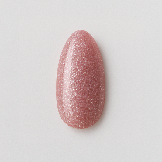 Roséguld – Glittrande roséguldig nyans med finfördelat skimmer / polygel – Högpigmenterat UV/LED-material för salonger – Nagelfärgvisning (nail swatch)