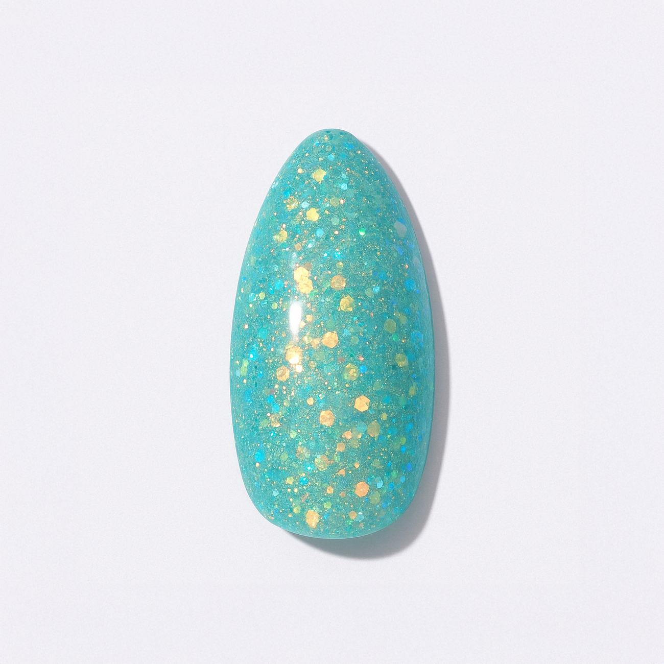 Glittrande teal – Djup havston med skimrande glitterreflexer / polygel – Högpigmenterat UV/LED-material för salonger – Nagelfärgvisning (nail swatch)