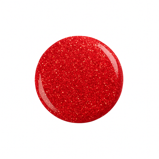 Inferno – Gnistrande rött med skimrande glitterpartiklar / glittrigt gellack / gel polish – Högpigmenterat UV/LED-färg för salonger – Färgdroppe