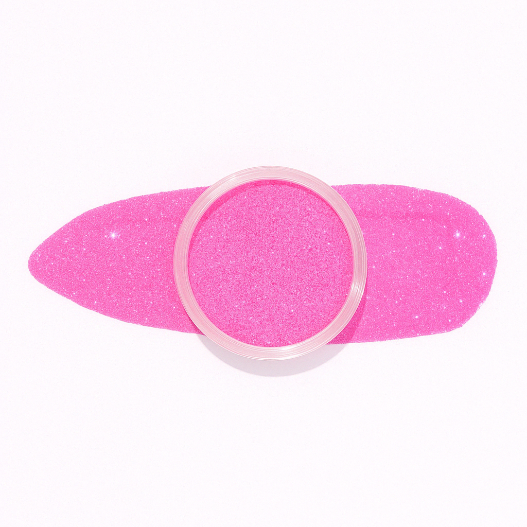 Barbie-rosa – Intensiv Barbie-rosa med strålande glitter / dipping-pulver-powder-akryl-pulver – Högpigmenterat material för salonger – Nagelfärgvisning (nail swatch)