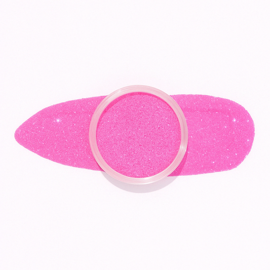 Barbie-rosa – Intensiv Barbie-rosa med strålande glitter / dipping-pulver-powder-akryl-pulver – Högpigmenterat material för salonger – Nagelfärgvisning (nail swatch)