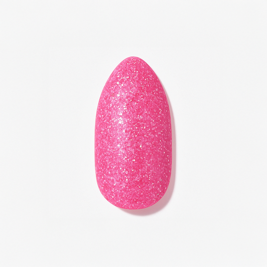 Bubbelgumsrosa – Intensiv bubbelgumsrosa nyans med glittrande skimmer / polygel – Högpigmenterat UV/LED-material för salonger – Nagelfärgvisning (nail swatch)