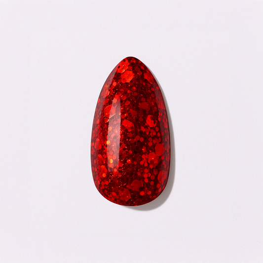Intensivt röd glitterbomb – Livfull röd nyans med stora och små glitterpartiklar / polygel – Högpigmenterat UV/LED-material för salonger – Nagelfärgvisning (nail swatch)