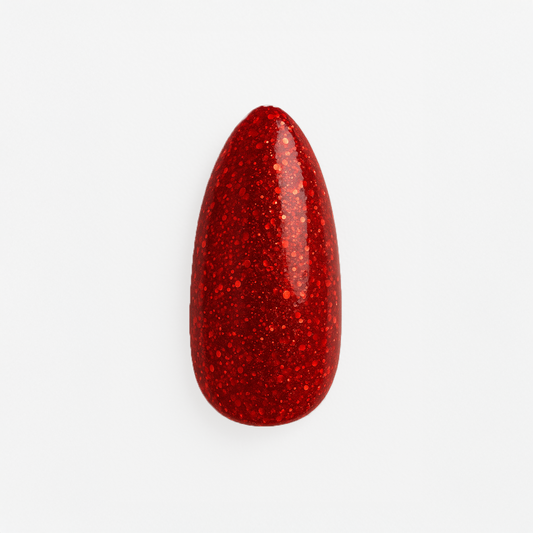 Intensiv röd – Röd nyans med gnistrande glitter / polygel – Högpigmenterat UV/LED-material för salonger – Nagelfärgvisning (nail swatch)