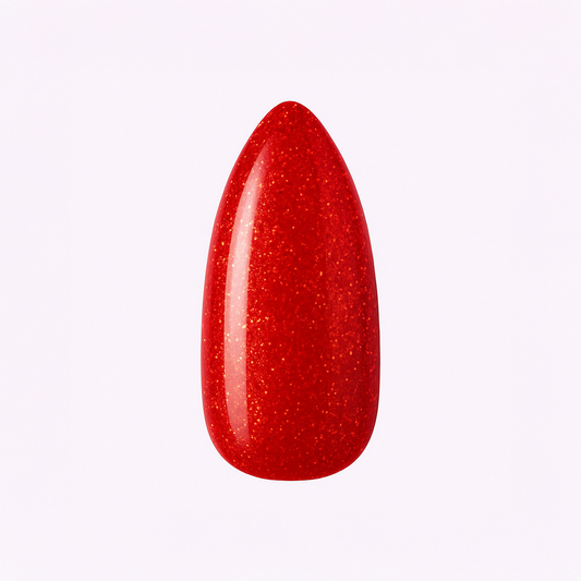 Rubinröd – Intensiv rubinröd nyans med subtilt guldglitter / polygel – Högpigmenterat UV/LED-material för salonger – Nagelfärgvisning (nail swatch)