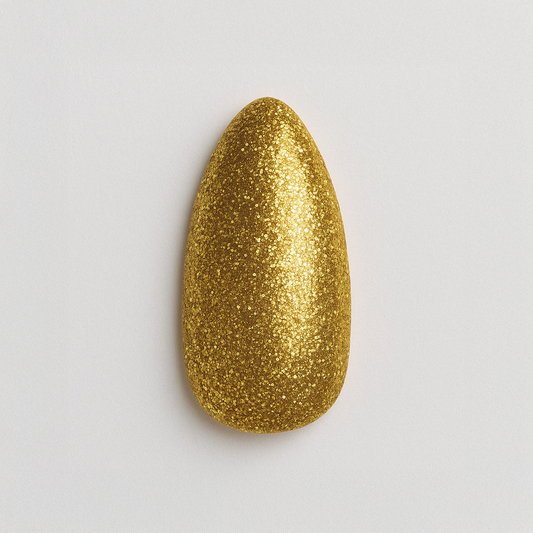 Intensivt glittrande guld – Lyxig guldnyans med metallisk finish och hög lyster / polygel – Högpigmenterat UV/LED-material för salonger – Nagelfärgvisning (nail swatch)