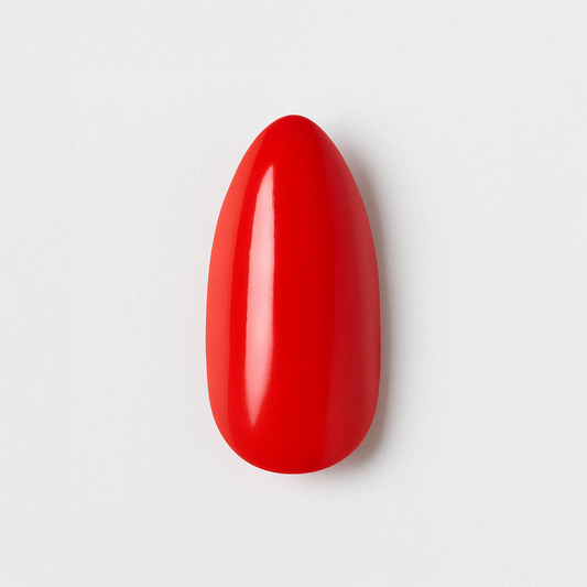 Röd – Klar, eldig röd nyans med spegelblank finish / polygel – Högpigmenterat UV/LED-material för salonger – Nagelfärgvisning (nail swatch)