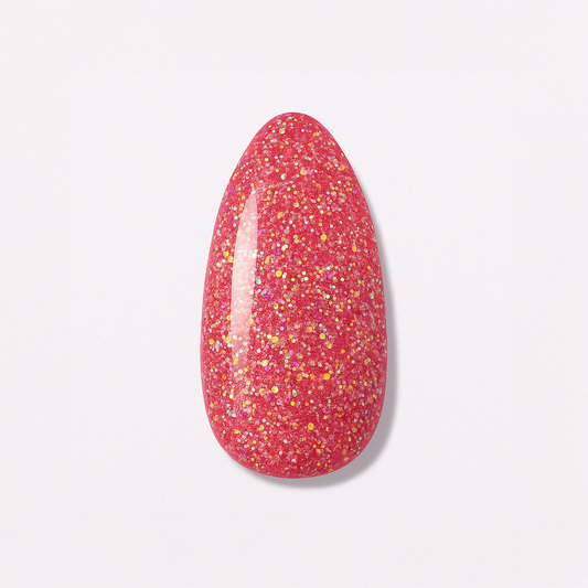 Hallonrosa – Klar hallonrosa bas fylld med färgsprakande glitter / polygel – Högpigmenterat UV/LED-material för salonger – Nagelfärgvisning (nail swatch)