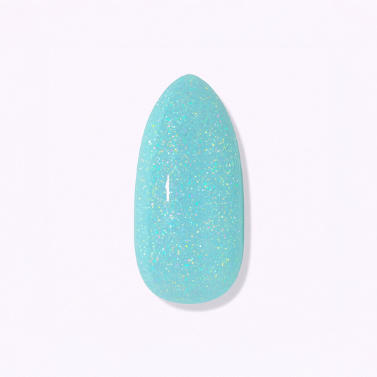 Turkosblå – Klar turkosblå nyans med skimrande hologlitter / polygel – Högpigmenterat UV/LED-material för salonger – Nagelfärgvisning (nail swatch)