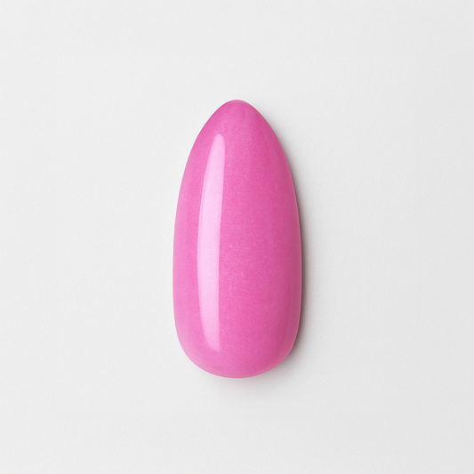 Bubbelgumsrosa – Livlig bubbelgumsrosa nyans med silkeslen glans och subtilt skimmer / polygel – Högpigmenterat UV/LED-material för salonger – Nagelfärgvisning (nail swatch)