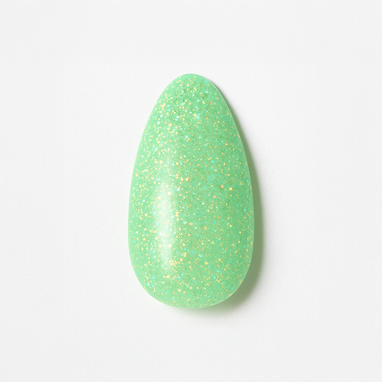 Mintgrön – Livlig mintgrön nyans med glittrande guld- och regnbågsskimmer / polygel – Högpigmenterat UV/LED-material för salonger – Nagelfärgvisning (nail swatch)