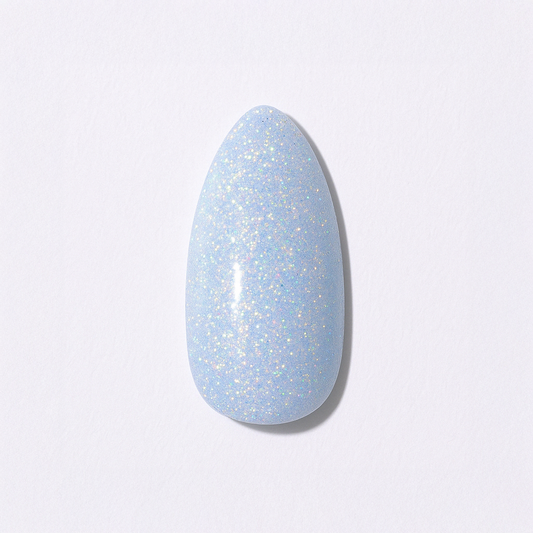 Pastellblå – Ljus pastellblå nyans med holografiskt glitter / polygel – Högpigmenterat UV/LED-material för salonger – Nagelfärgvisning (nail swatch)