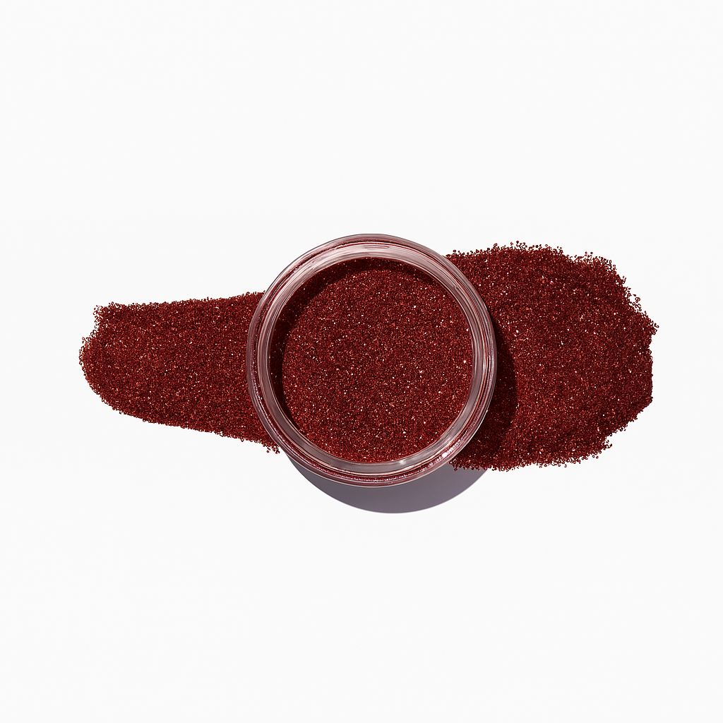 Vinröd – Maroon – En vinröd nyans full av gnistrande holografiska partiklar som ger naglarna en glamorös touch / dipping-pulver-powder-akryl-pulver – Högpigmenterat material för salonger – Nagelfärgvisning (nail swatch)