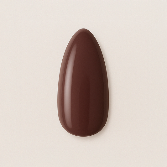 Mörk chokladbrun – Djup chokladbrun nyans med sofistikerad, krämig finish / polygel – Högpigmenterat UV/LED-material för salonger – Nagelfärgvisning (nail swatch)