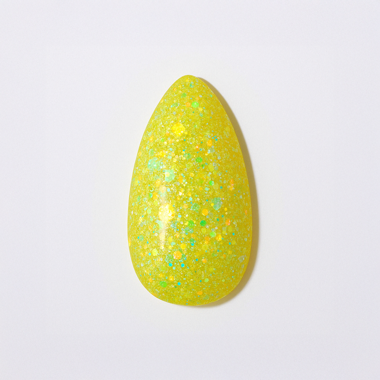 Neongul – Lekfull och lysande neongul nyans med holografiskt glitter / polygel – Högpigmenterat UV/LED-material för salonger – Nagelfärgvisning (nail swatch)