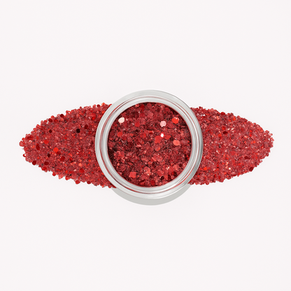 Röd – Rött glitterpulver med festliga glitterinslag / dipping-pulver-powder-akryl-pulver – Perfekt för gnistrande och lysande julnageldesigner – Högpigmenterat material för salonger – Nagelfärgvisning (nail swatch)