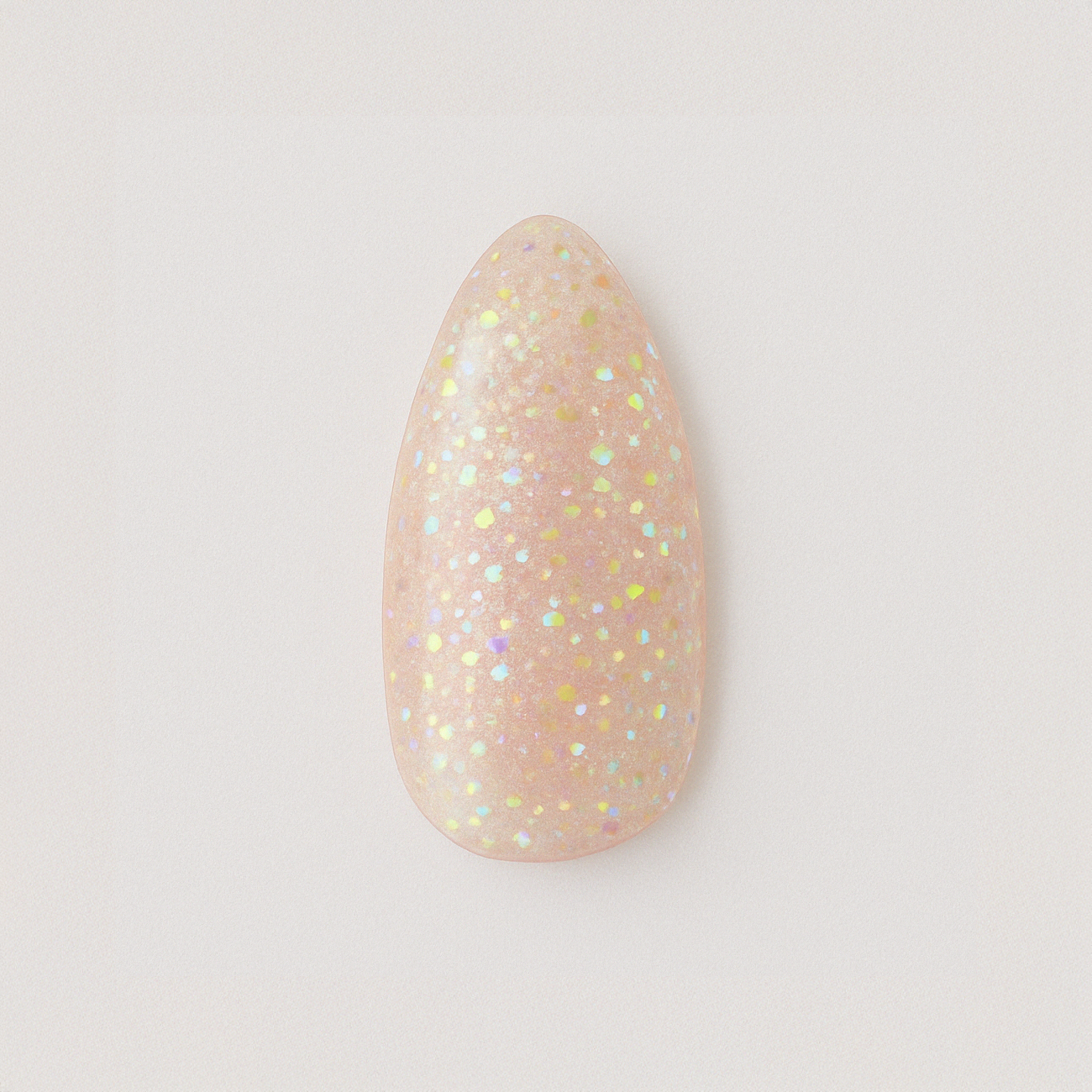 Persikoton – Skimrande persikotonad bas med iriserande glitter i regnbågens färger / polygel – Högpigmenterat UV/LED-material för salonger – Nagelfärgvisning (nail swatch)