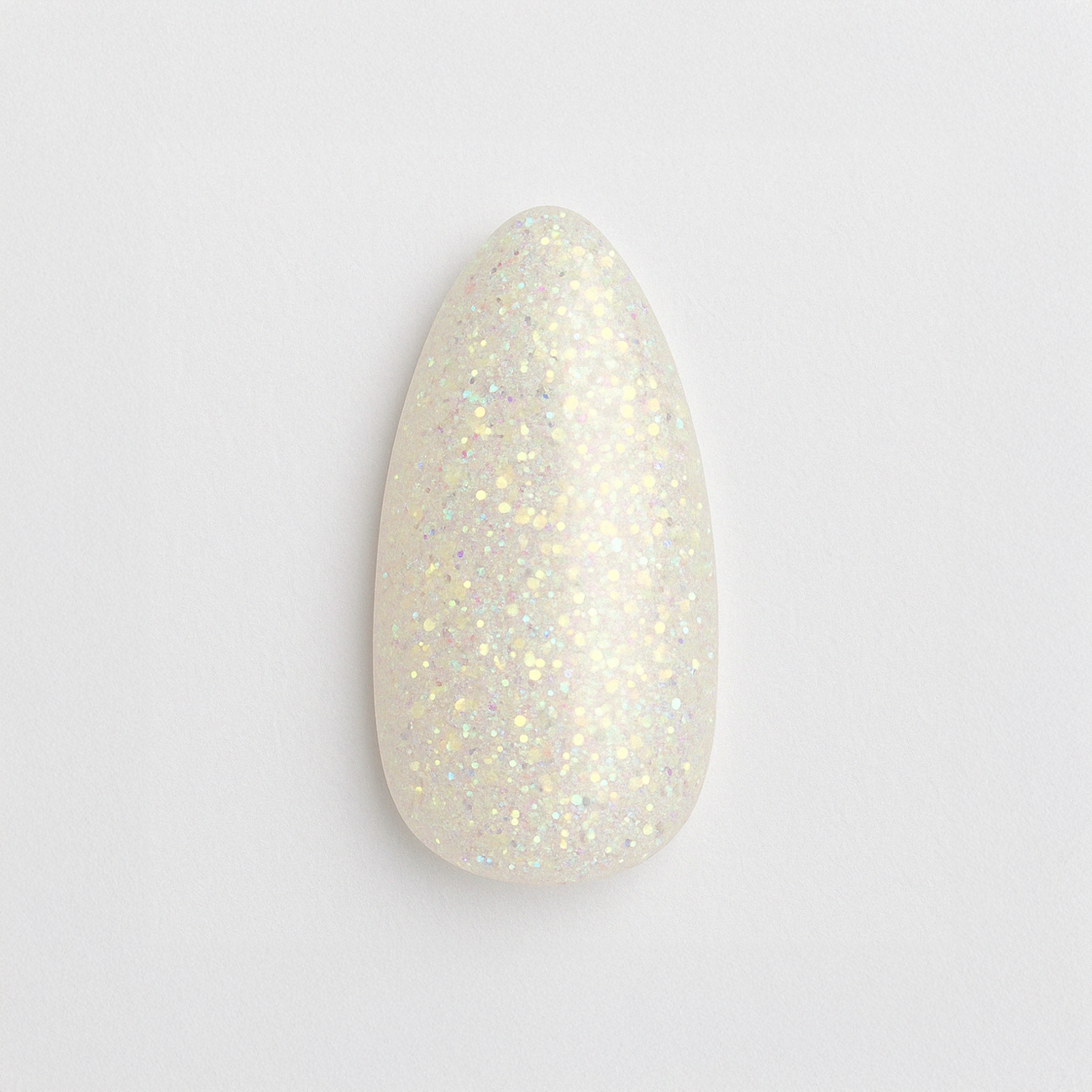 Skimrande vit – Holografiskt glitter som fångar ljuset och reflekterar regnbågens färger / polygel – Högpigmenterat UV/LED-material för salonger – Nagelfärgvisning (nail swatch)
