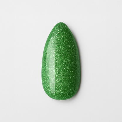 Smaragdgrön – Livlig grön nyans med fin glittereffekt / polygel – Högpigmenterat UV/LED-material för salonger – Nagelfärgvisning (nail swatch)