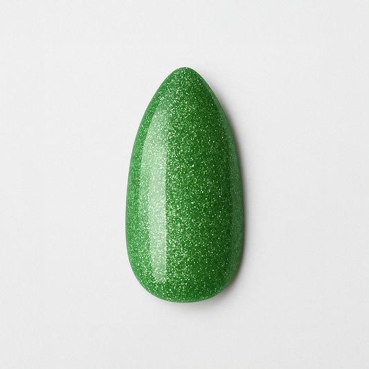 Smaragdgrön – Livlig grön nyans med fin glittereffekt / polygel – Högpigmenterat UV/LED-material för salonger – Nagelfärgvisning (nail swatch)