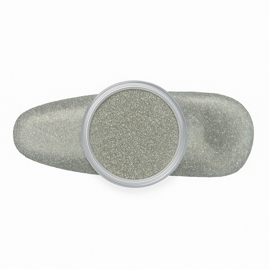 Silvergrå – Sofistikerad silvergrå nyans med subtilt hologlitter / dipping-pulver-powder-akryl-pulver – Högpigmenterat material för salonger – Nagelfärgvisning (nail swatch)