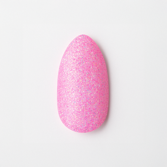 Pastellrosa – Söt pastellrosa nyans med färgstarkt hologlitter / polygel – Högpigmenterat UV/LED-material för salonger – Nagelfärgvisning (nail swatch)